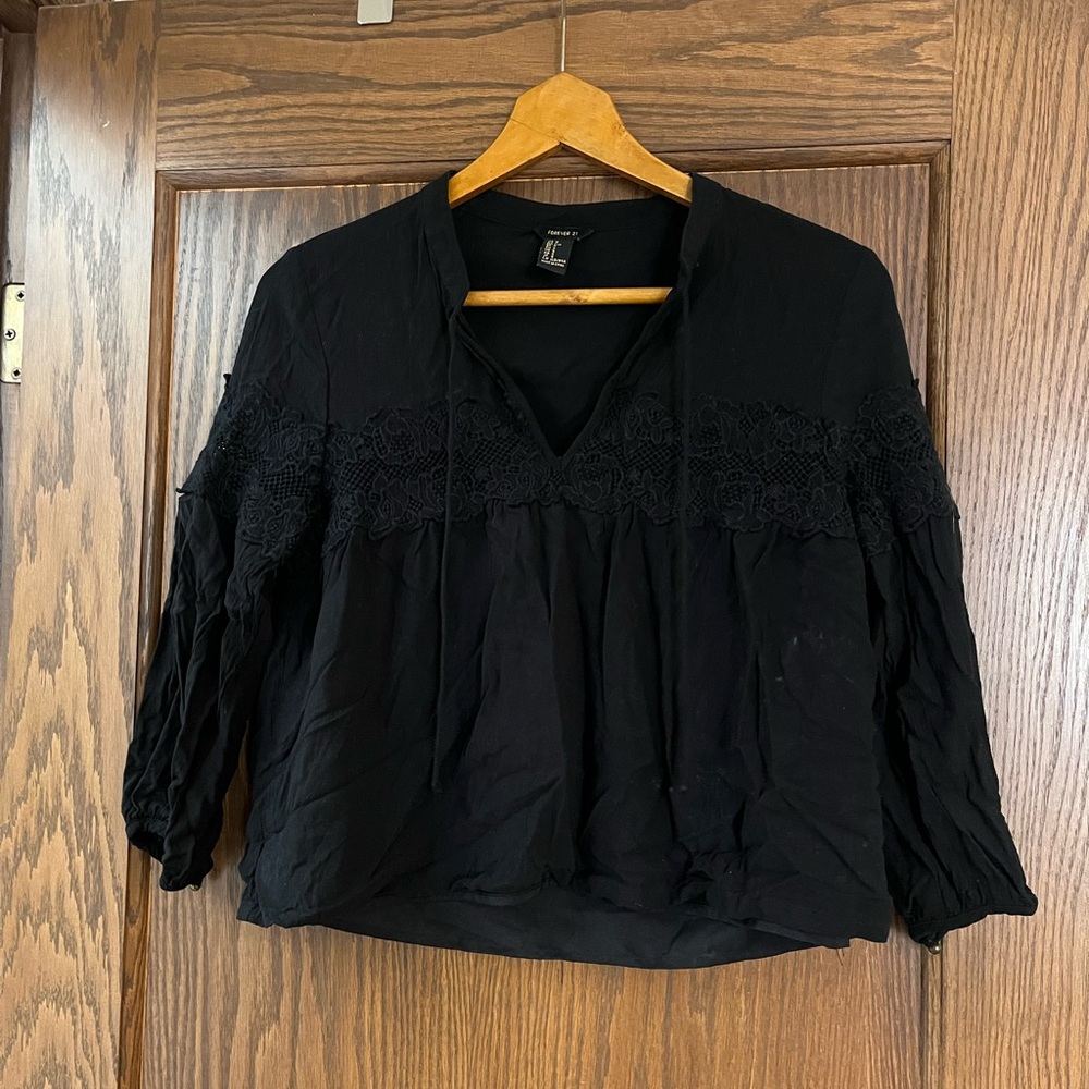 Black blouse with lace detail